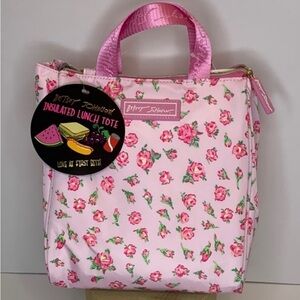 Betsey Johnson Pink Floral Lunch Bag Tote with Crossbody Strap